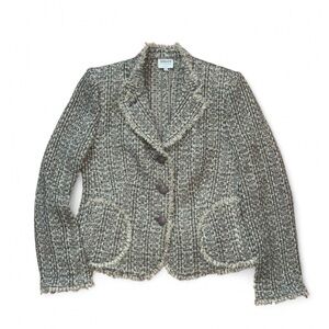 Armani Collezioni Virgin Wool/Alpaca Gray/Gold  Tweed Jacket Blazer Size 48 M/L